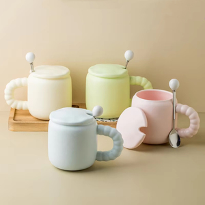 Customization Hand-made Ceramic Mug 470ml Spoon Logo Printing Cute Design Dishwasher <b>Microwave</b> Safe Gift Box Packaging Business - Product Image 3