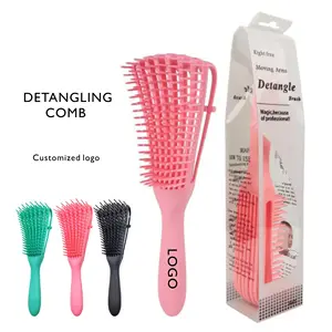 Customized Women Colorful Detangling Plastic Soft Bristle Salon Hair Detangler Brush Comb for Curly Hair