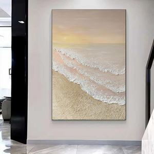 Peinture murale 3D de vagues de mer et de sable au coucher du soleil, texture de plage ondulée, toile artistique, peinture estivale, cadeau de pendaison de crémaillère - Product Image 3