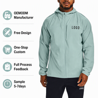 Veste de randonnée imperméable pour homme, coupe-vent, zippée, en polyester recyclé à 100 %, personnalisable OEM, pour activités sportives, entraînement et plein air.