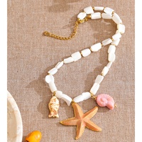 JINYOU 2695 Collar de Acero Inoxidable Hecho a Mano, Serie Océano, Cadena de Conchas, Estrella de Mar Esmaltada, Caballito de Mar y Pez
