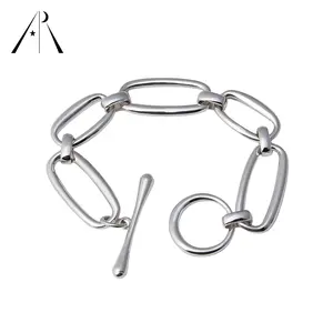 Solid 925 Sterling Zilveren Luxe Armbanden Ronde Ovale Vorm Chunky Paperclip Link Chain Ot Gesp Armband Dainty Handgemaakte