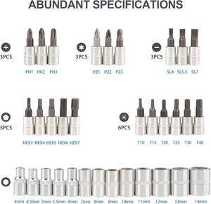 Ensemble de clés à cliquet et douilles de 1/4 de pouce, 46 pièces, barre d'extension pour la réparation automobile et la maison, avec boîte de rangement-001 - Product Image 4