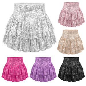 New Autumn Cross-Border <b>Sequin</b> <b>Skirt</b> for Women Sexy Short Pleated Chiffon <b>Skirt</b> with Natural Waistline Pure Color - Product Image 2