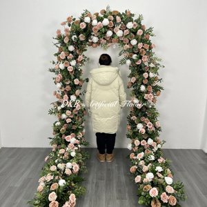 Newest Pink Rose Green Plants Wedding Decoration <strong>U</strong>-shape Artificial <strong>Flowers</strong> For Arch Decoration