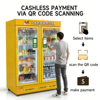 Máquina Expendedora Inteligente para Bebidas Frías y Alimentos Frescos, con Pago con Tarjeta SDK, Cámara, Monitor, Acero Inoxidable y Monitoreo Remoto