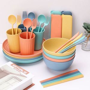 Ensemble de vaisselle en paille de blé, nouvelle arrivée, style nordique, réutilisable, en plastique PP de qualité alimentaire, bol, assiette, tasse, pour restaurant, hôtel, service de table - Product Image 1