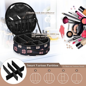 Custom Print Black Flower Design <b>Makeup</b> Bag Travel Cosmetic Train Case <b>Makeup</b> Brush Organizer Professional <b>Makeup</b> Artist Case - Product Image 4