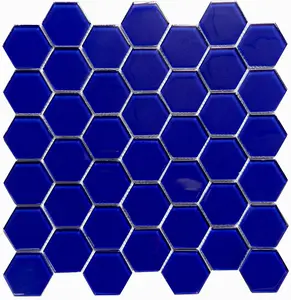 Mosaico de cristal hexagonal, azul real, 48x48mm