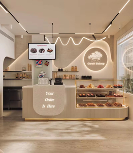 LED Wood Coffee Shop Display Cabinet | Custom Showcase for Retail Interior Design - Product Image 1