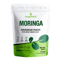 Poudre de Moringa Supergreens Aeglewell avec Herbe de Blé et Chou Frisé, Extrait de Moringa Non-OGM Riche en Vitamines, Minéraux et Protéines