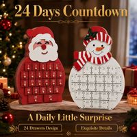 Calendrier de l'Avent de Noël en bois, maisonnette à 24 tiroirs, style européen, design Père Noël et bonhomme de neige, boîte surprise