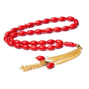 자연적인 빨간 산호 돌 타원형 크기 5.5*9.5mm 금속 술 이슬람기도 구슬 Subha Tesbih 회교도 묵주 33 Tasbih - Product Image 6