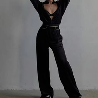 Ensemble jogging deux pièces pour femme, haut long en velours avec logo brodé personnalisé de haute qualité, coupe ample, fermeture éclair, pantalon assorti