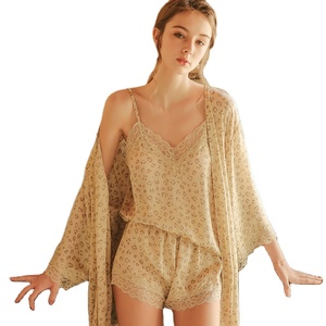 Sexy Condole cintura <span class=keywords><strong>pigiama</strong></span> vestito <span class=keywords><strong>donna</strong></span> tre pezzi vestito di seta a maniche lunghe <span class=keywords><strong>vestaglia</strong></span> vestiti per la casa - Product Image 1