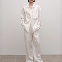 Ensemble chemise et pantalon 2 pièces en lin français, confortable et décontracté, coupe ample et simple, manches longues, en stock usine 2026