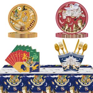 Ensemble de fournitures pour fête <span class=keywords><strong>Harry</strong></span> <span class=keywords><strong>Potter</strong></span>, assiettes en papier, serviettes, nappe, couverts, 60-80 pièces, décoration d'anniversaire, fête d'enfants - Product Image 1