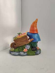 Adorno Decorativo de Resina para Jardín Exterior, Artesanía 3D Hecha a Mano, Pintada a Mano, Color Personalizado, Luz Nocturna LED Solar, Gnomo <span class=keywords><strong>Duende</strong></span> en Carro - Product Image 4