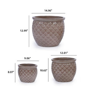 Mdj Ceramic Plant Pots <b>Set</b> Of 3 Round Modern Flower Pots For Indoor Outdoor Garden Use American Style Glazed Finish - Product Image 5