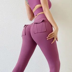 Hot Sale Nude Women Fitness Leggings High Waist Peach Hip Naked Skin Friendly Breathable Casual Slim Yoga Pants With Pocket