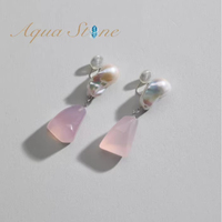 Bijoux de mode en matériaux naturels, boucles d'oreilles avec breloque en quartz rose et perle, cadeaux pour femmes, certifiés CE ASTM REACH