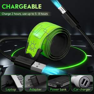 Banda con luz LED recargable, pulseras bofetadas, muñequera de seguridad nocturna para ciclismo, caminar, correr, concierto, acampar, deportes al aire libre - Product Image 6