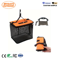Panier pliable léger et portable, filet de pêche flottant, panier à séchage rapide, cage de rangement pour appâts de pêche avec revêtement en caoutchouc
