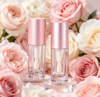 Flacon vide de 6 ml pour brillant à lèvres/rouge à lèvres, rose/rose argenté, avec grand pinceau, forme ronde, rechargeable