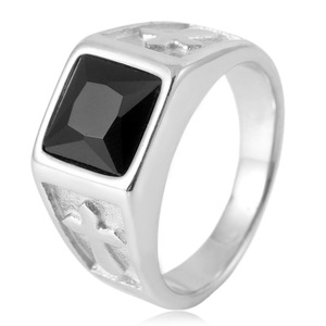 Yunnique – bague croix en acier inoxydable pour hommes, avec sertissage de pierre noire, style punk géométrique, bijoux à la mode, cadeau - Product Image 4