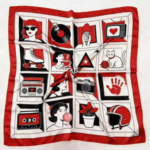 シルクスカーフ70 * 70cmプリントサテンスクエアカスタム春夏模造シルクスカーフ女性用 - Product Image 1