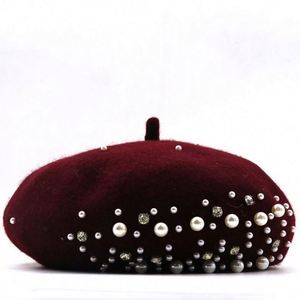 ผู้ผลิตหมวกเบเร่ต์ขนสัตว์สำหรับผู้หญิงในฤดูหนาวจากจีน ขายส่งหมวกเบเร่ต์ประดับมุกสำหรับสุภาพสตรี - Product Image 2