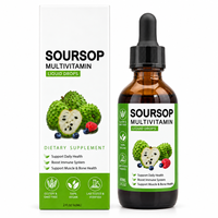 Gouttes liquides multivitaminées de corossol 60 ml (2 fl oz) à base de plantes, végétaliennes, sans gluten, sans OGM, complément alimentaire favorisant l'énergie