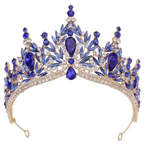 Mahkota ungu muda Kristal Putri untuk pengantin pernikahan Prom ulang tahun Cosplay kostum Halloween aksesoris rambut wanita anak perempuan