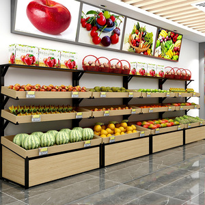מדפי סופרמרקט בגודל מותאם אישית מפרי תצוגת ירקות מתלה עץ חנות מכולת מתכת - Product Image 3