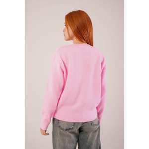 Pull en maille décontracté à col rond rose pour femme, fin, en cachemire, taille XS, logo sur le devant, motif imprimé d'hiver, vente en gros - Product Image 1