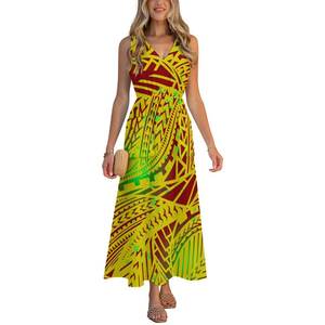 Vestido sin Mangas para Mujer, Estilo Vacacional, Vestido de <span class=keywords><strong>Playa</strong></span>, Talla Grande, Estilo Samoano, Cuello en V, con Bolsillo, Precio de Fábrica al por Mayor - Product Image 4