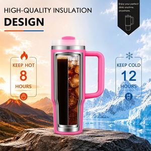 Vaso Térmico de Acero Inoxidable de 40oz con Doble Pared y Aislamiento, con Asa y Tapa Metálica con Popote, Personalizable al por Mayor con Logotipo - Product Image 3