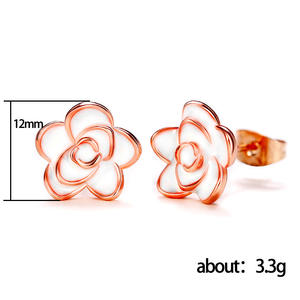 Pendientes de flor de oro rosa blanco para mujer, joyería romántica de aleación a la moda - Product Image 5