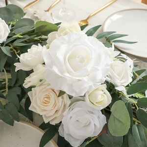 Agile Artificial Eucalyptus Garland White Roses Wedding <b>Wall</b> Hanging <b>Decoration</b> Green <b>Leaves</b> Silk Flower 6ft Long - Product Image 4