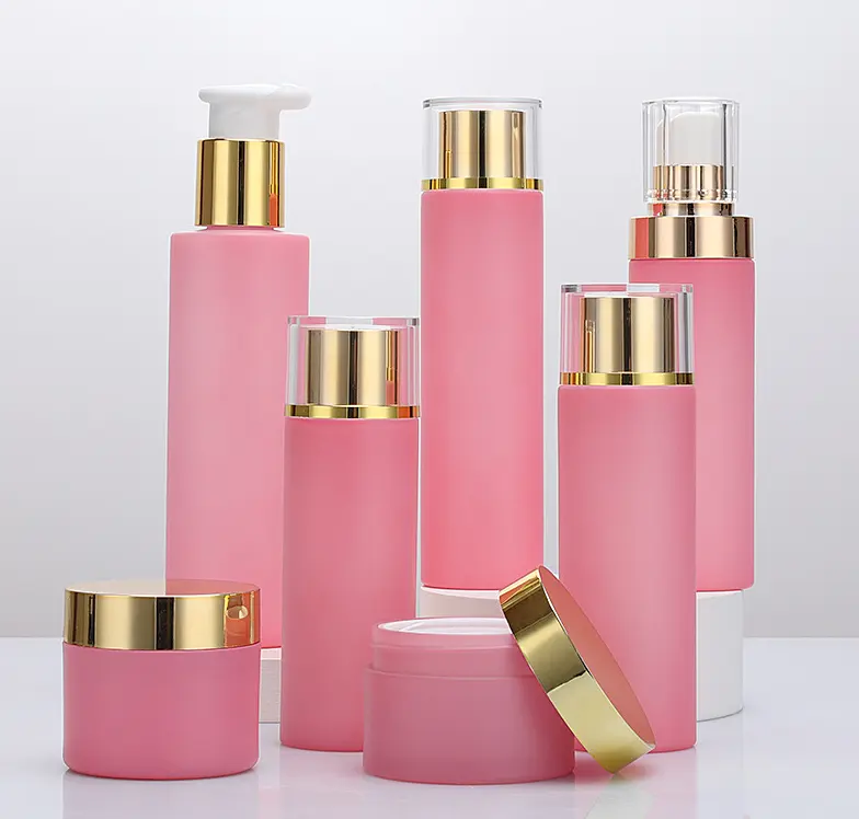 Récipients d'emballage et d'impression personnalisés bouteille en plastique bouteille de sérum rose brillant pour ensemble d'emballage cosmétique