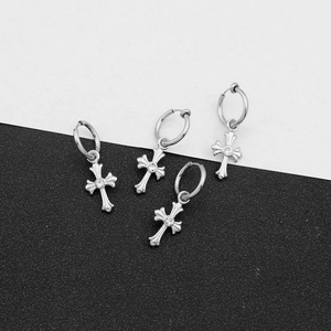 Boucles d'oreilles pendantes croisées vintage au design simple et unique, en acier inoxydable, style luxe léger Hip Hop unisexe, bijoux de mode, vente en gros - Product Image 1