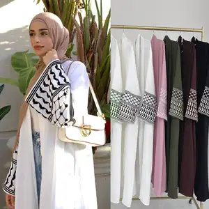 トルコラマダン控えめなアバヤガール着物イスラム教徒の女性ドレス刺EmbroideryスリーブクレープパレスチナKefiyyehDubai Abaya 2024
