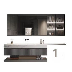 Mueble de Baño Moderno Clásico de Madera Montado en la Pared con Lavabo Individual, Mueble de Baño Antiguo para Hotel con Encimera - Product Image 5