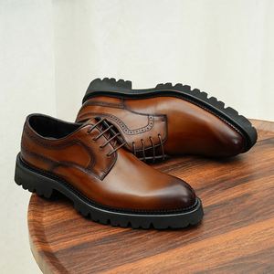 Zapatos Formales de Negocios para Hombre, de Cuero Genuino, Modernos, Casuales, con Punta Redonda, con Cordones, que Aumentan la Altura, Impermeables y Transpirables - Product Image 1