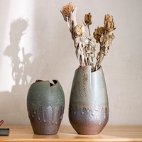 Janpandi 12 pouces Vase en céramique émaillée en bronze antique Grand plancher Décoration intérieure avec design rustique pour les fleurs d'Ikebana