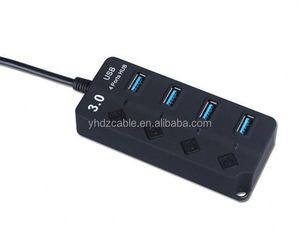 ฮับ USB 3.0 แบบ 4 พอร์ต จากผู้ผลิตขายส่ง พร้อมปุ่มสวิตช์แยกอิสระ 1 พอร์ต อะแดปเตอร์ฮับ 3.0 - Product Image 1
