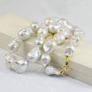 Collar de perlas auténticas de agua dulce, de tamaño grande bola de fuego, blanca, barroca, irregular, núcleo, 15x20mm - Product Image 6