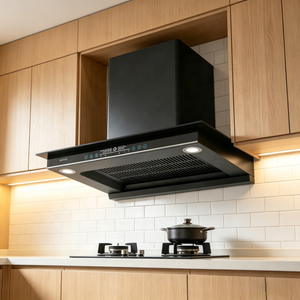 Hotte aspirante élégante et fine en forme de T avec éclairage LED double en verre supérieur et technologie sans filtre pour cuisine familiale - Product Image 1