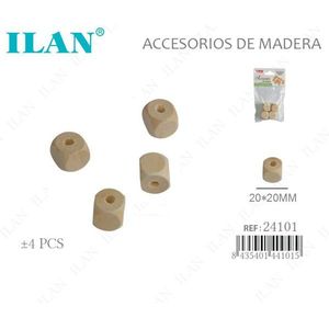 Perline in legno ILAN 20x20mm naturali per artigianato - Product Image 1