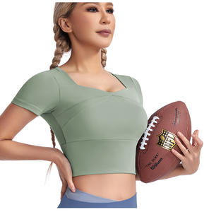 Maglietta attillata da palestra a compressione <span class=keywords><strong>Fitness</strong></span> a maniche corte da Yoga atletica da <span class=keywords><strong>donna</strong></span> - Product Image 5